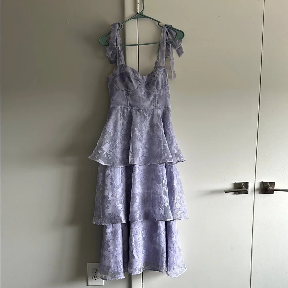 Lulu’s Glamorous Sweetie Lavendar Burnout Dress - Picture 1 of 3